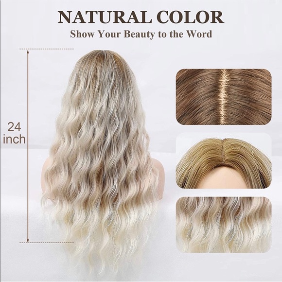 - Human hair blend blonde to platinum blonde wig main image 4